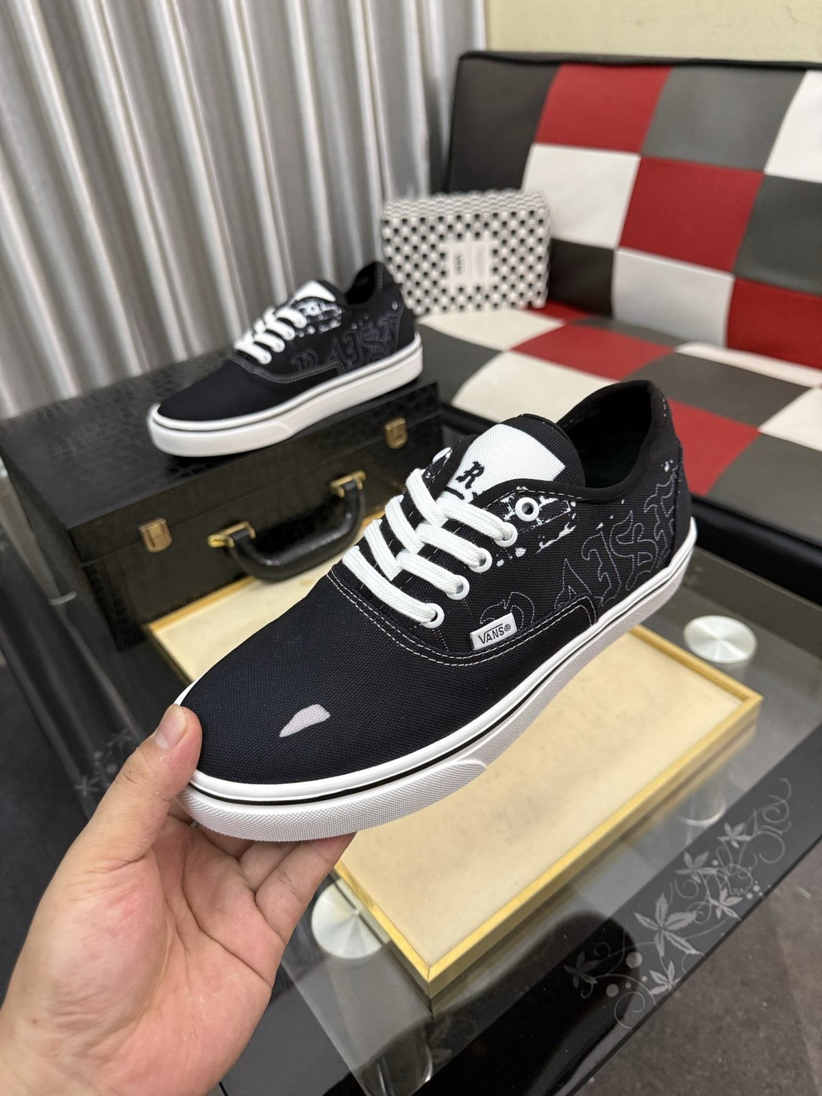 Vans Black Graphic Low-Top Sneakers - White Rubber Sole