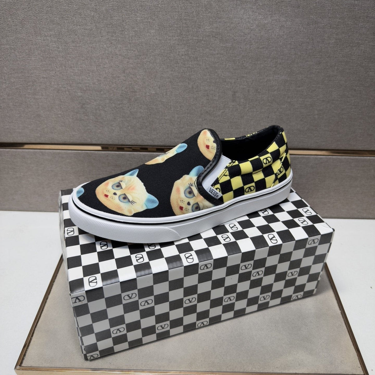 Vans Men's Teddy Bear Print Slip-On Shoes - Black, Yellow & White