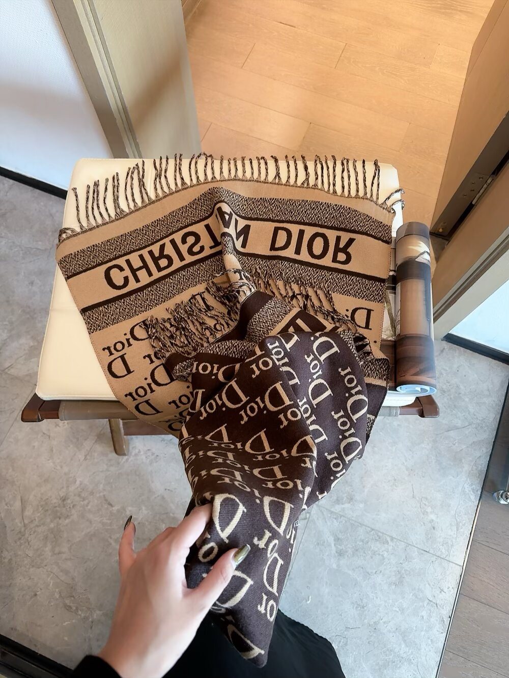 Dior Logo-Pattern Fringed Scarf