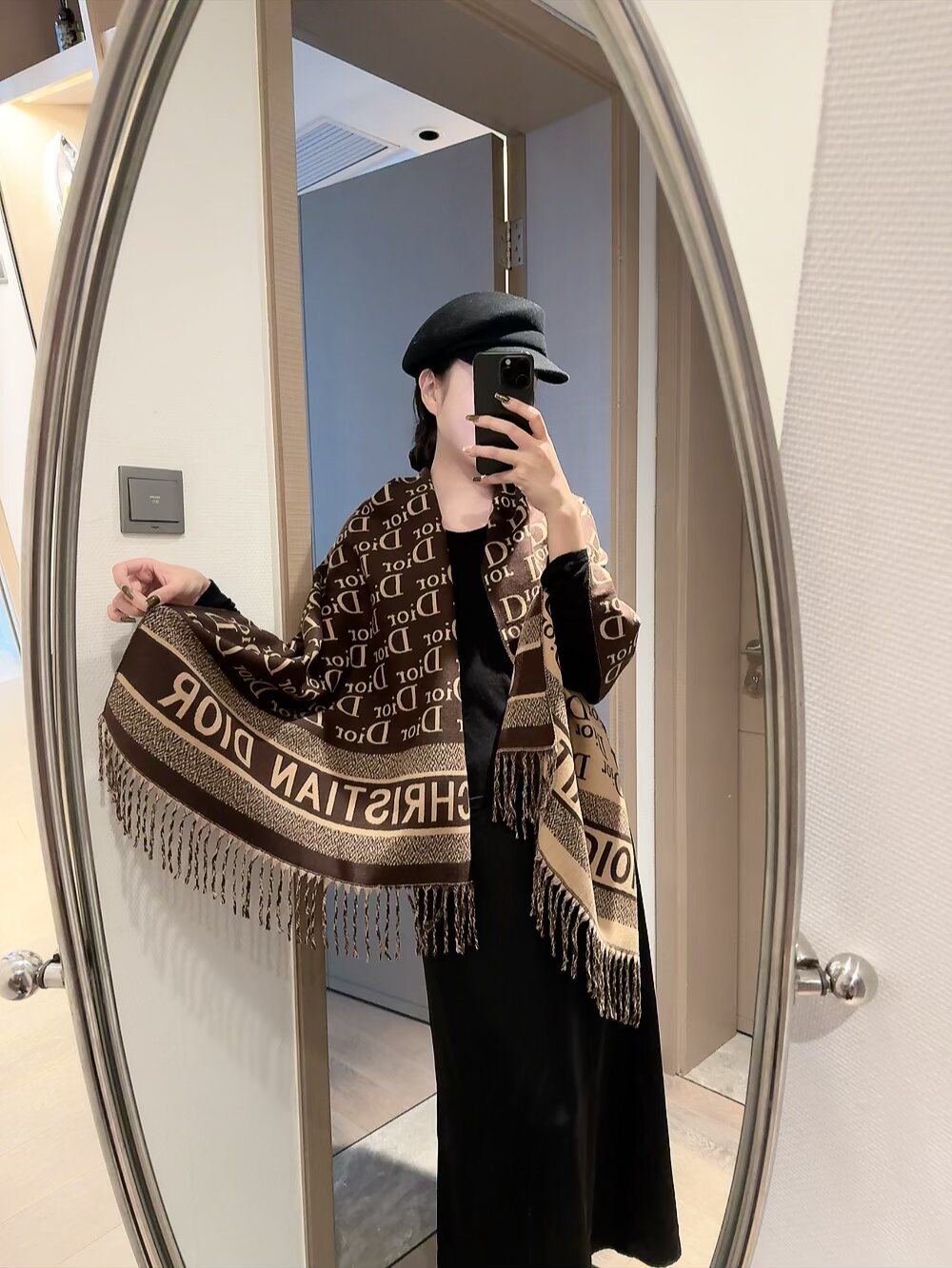 Dior Logo-Pattern Fringed Scarf
