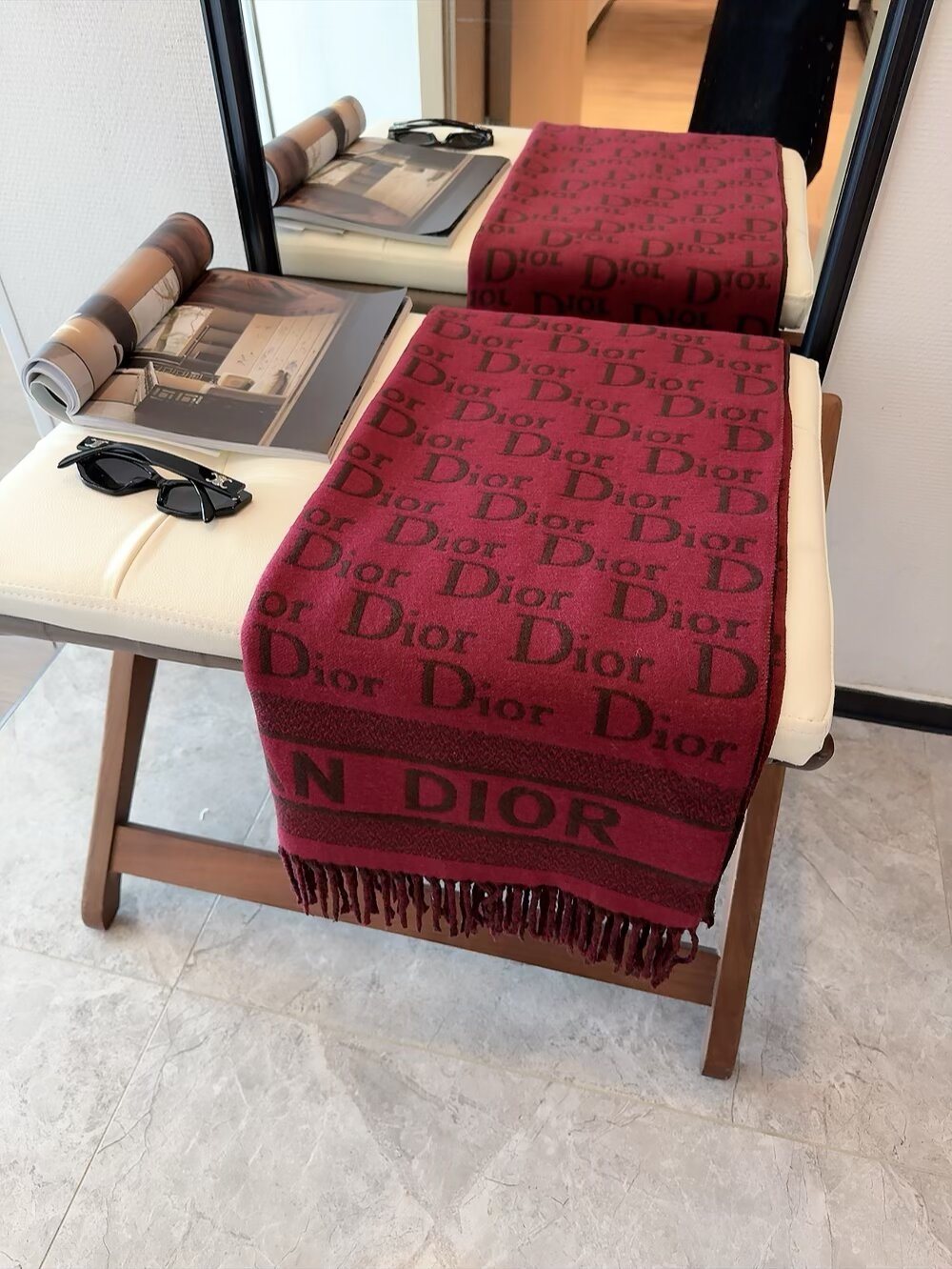Dior Logo-Pattern Fringed Scarf