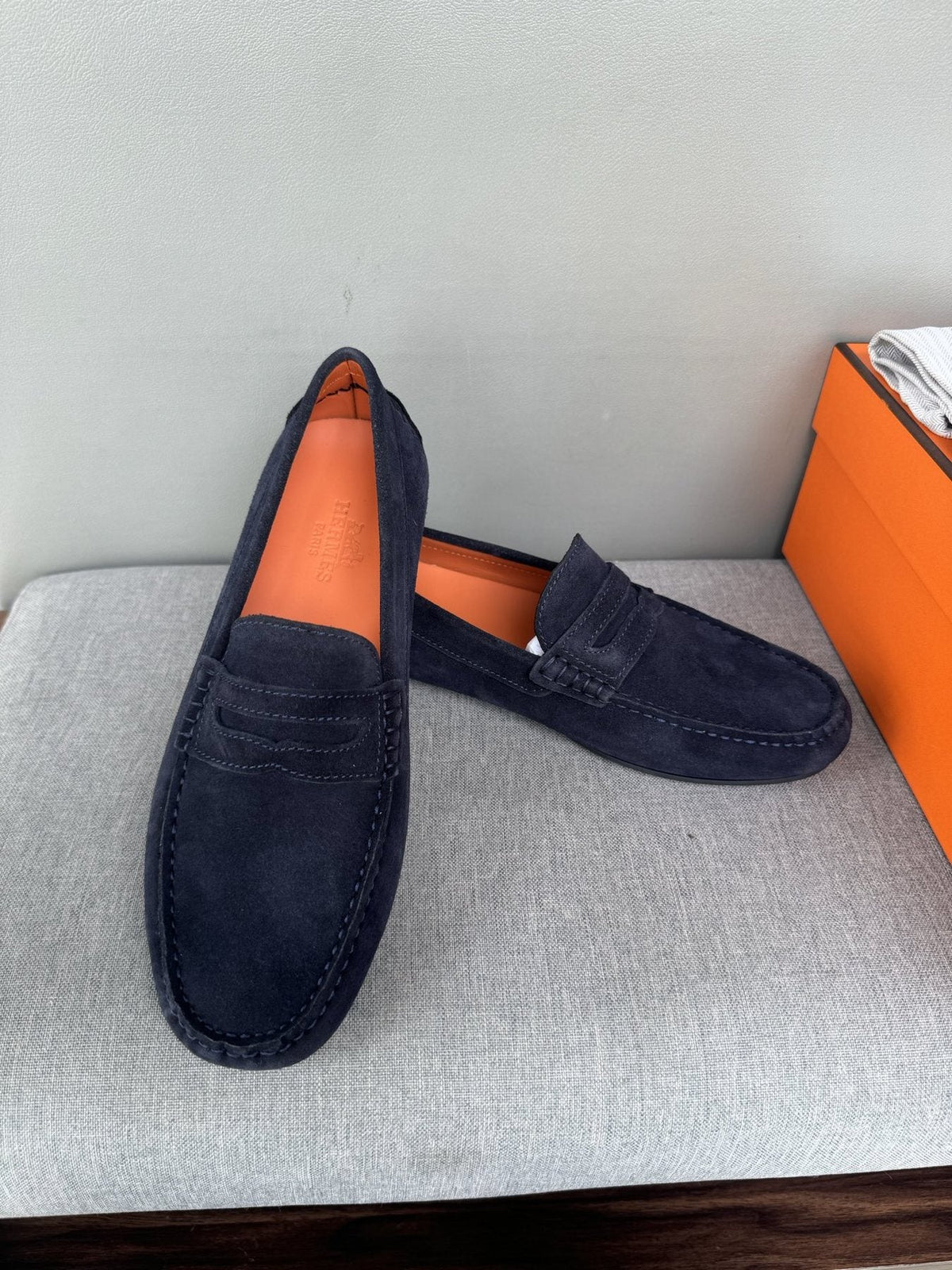 Hermès Men's Navy Suede Driving Loafers