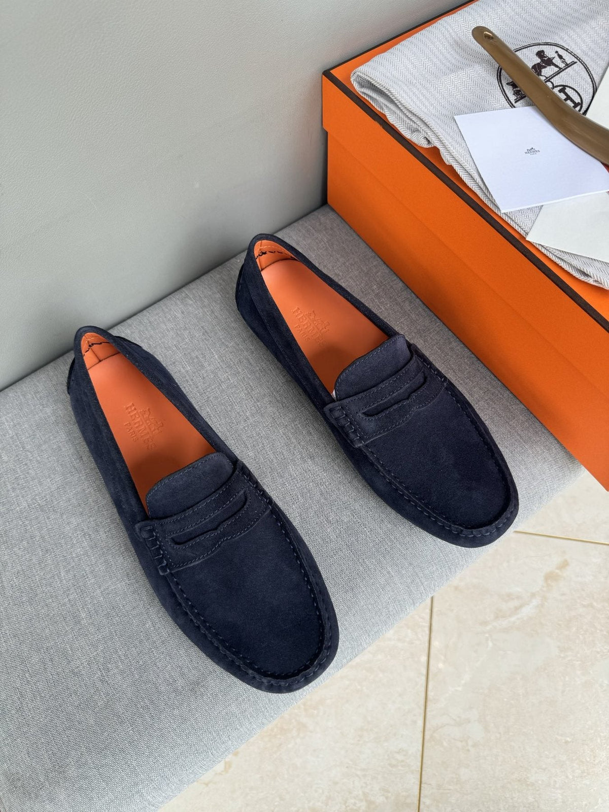 Hermès Men's Navy Suede Driving Loafers