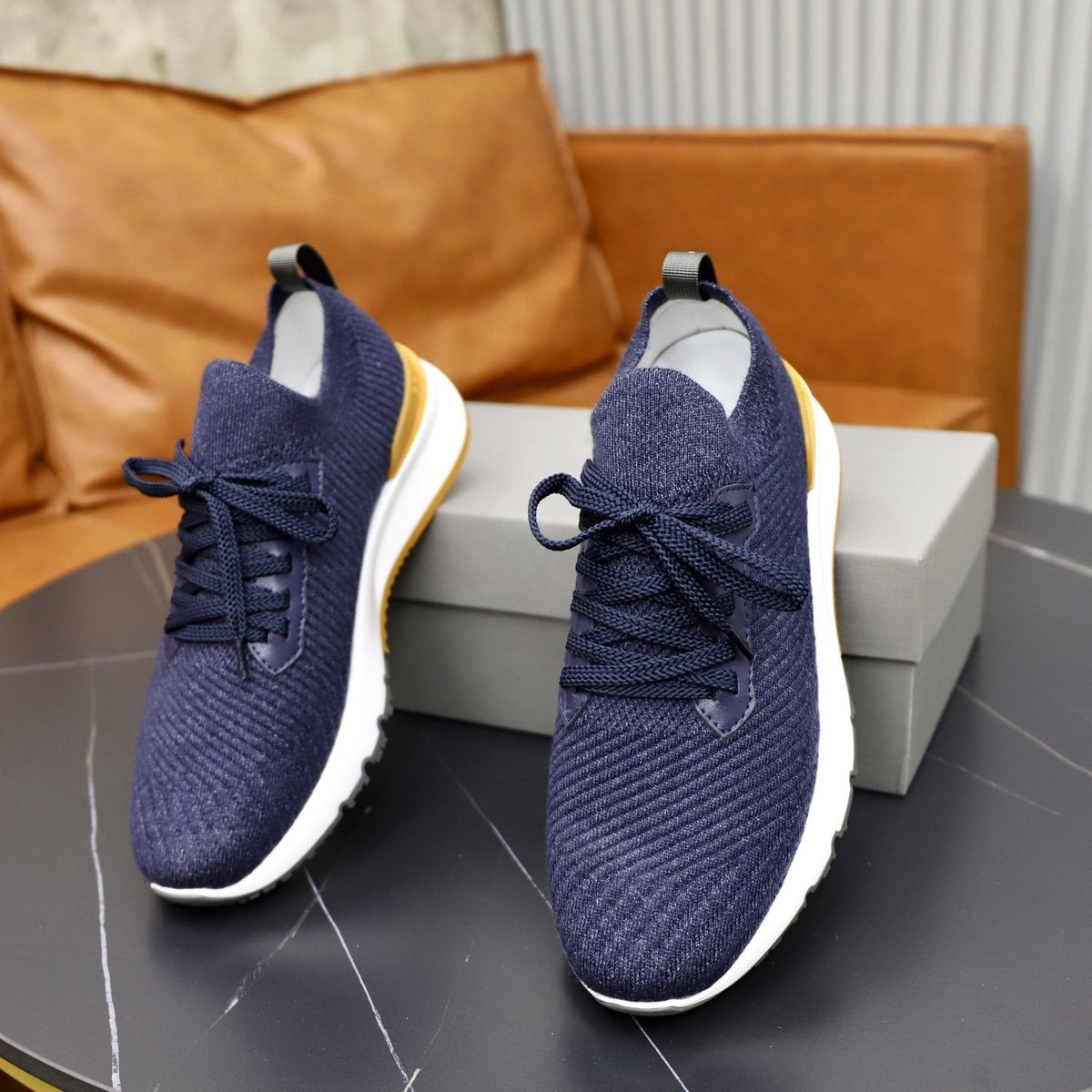 Brunello Cucinelli Men's Navy Textured Sneakers