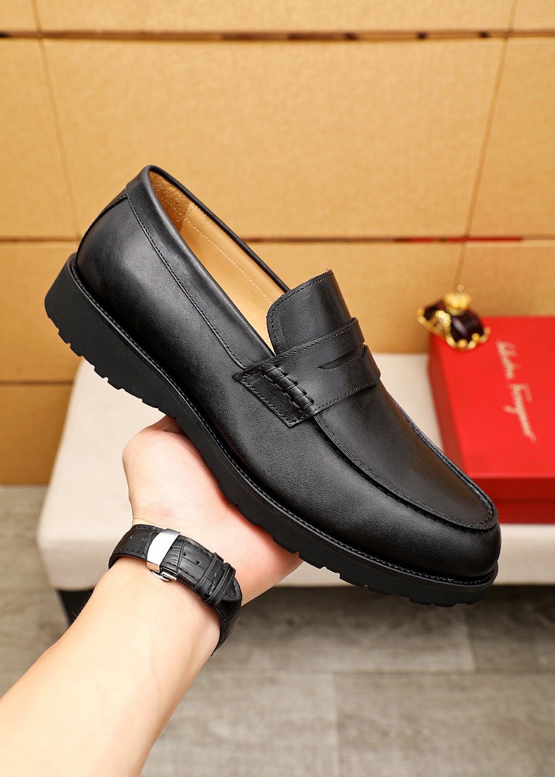 Ferragamo Black Strap Loafers