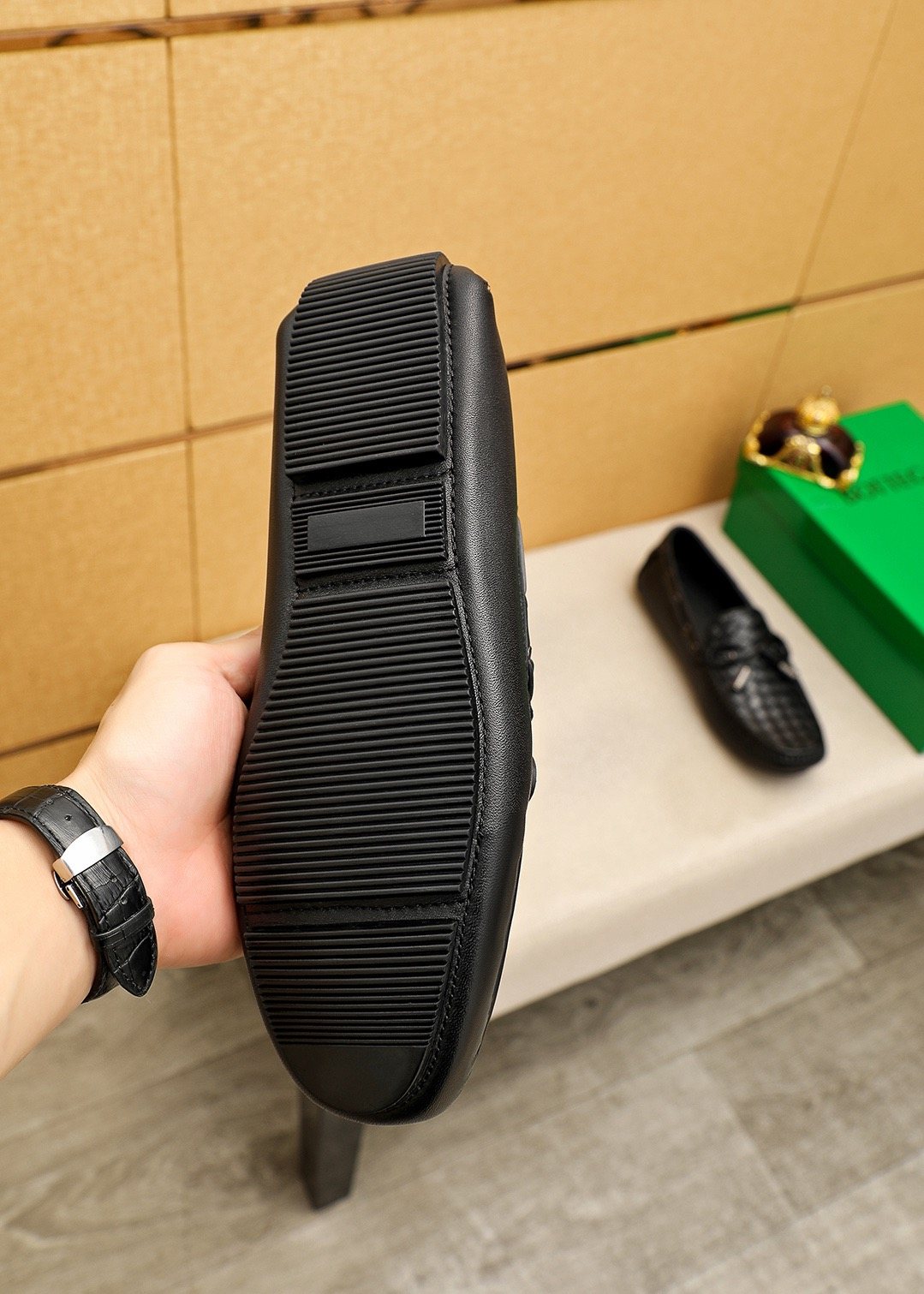 Bottega Veneta Black Woven Bow Loafers