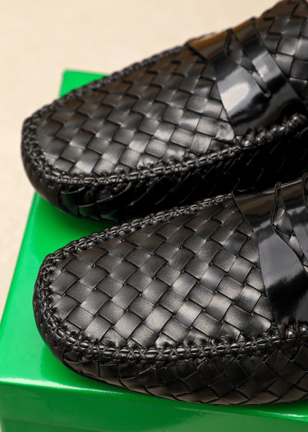 Bottega Veneta Black Woven Slip-On Loafers