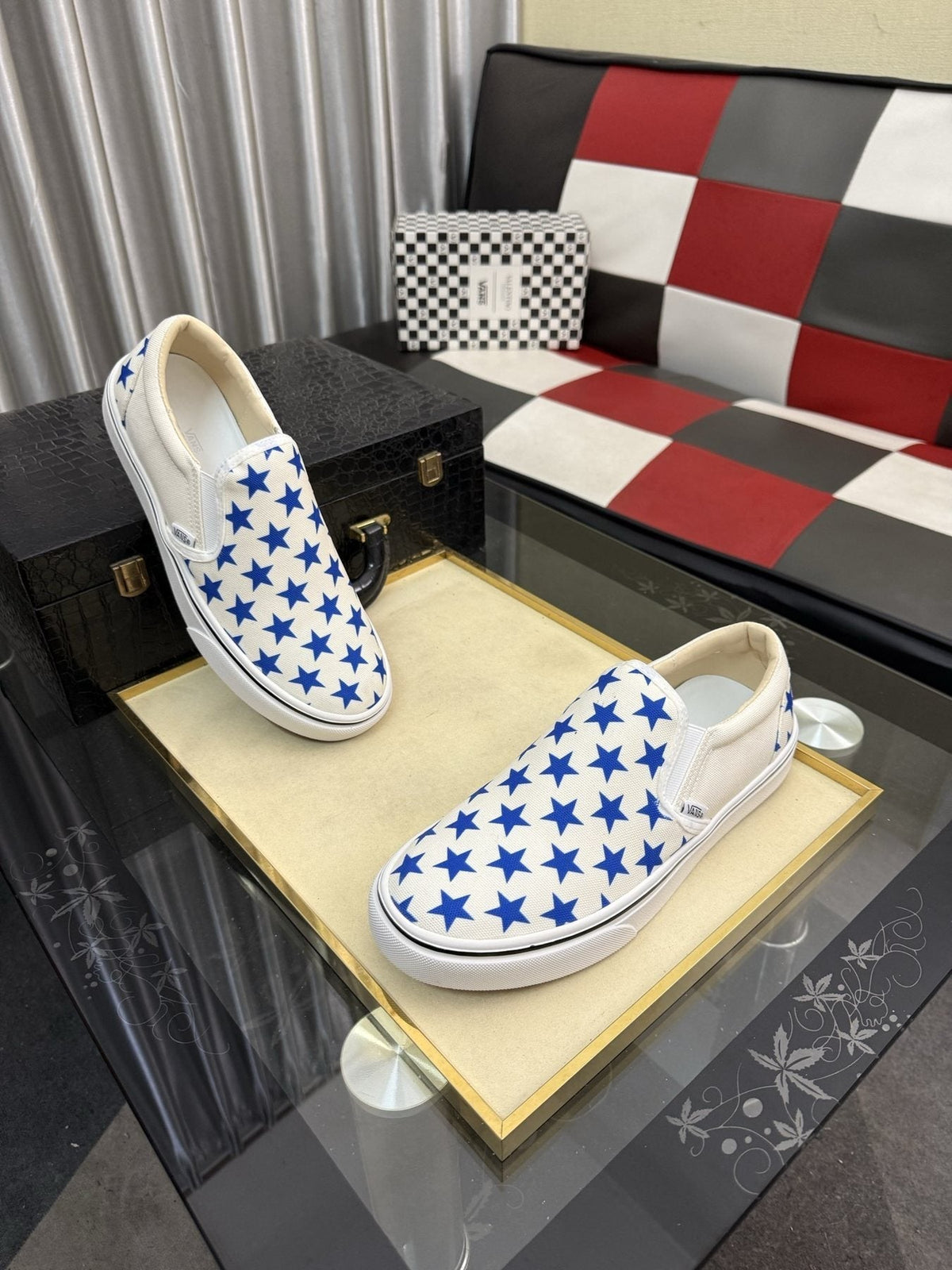 Vans Blue Star Print Slip-On Sneakers