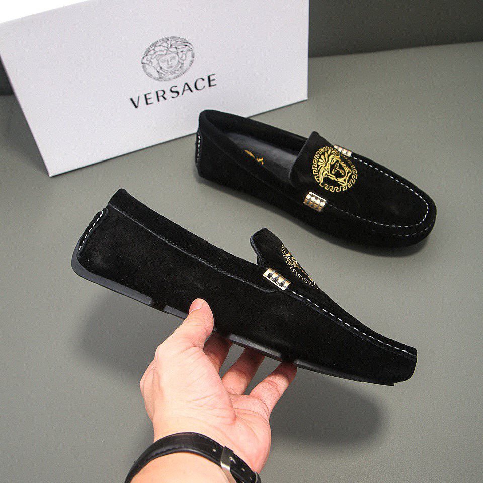 Versace Black Gold-Tone Hardware Loafers