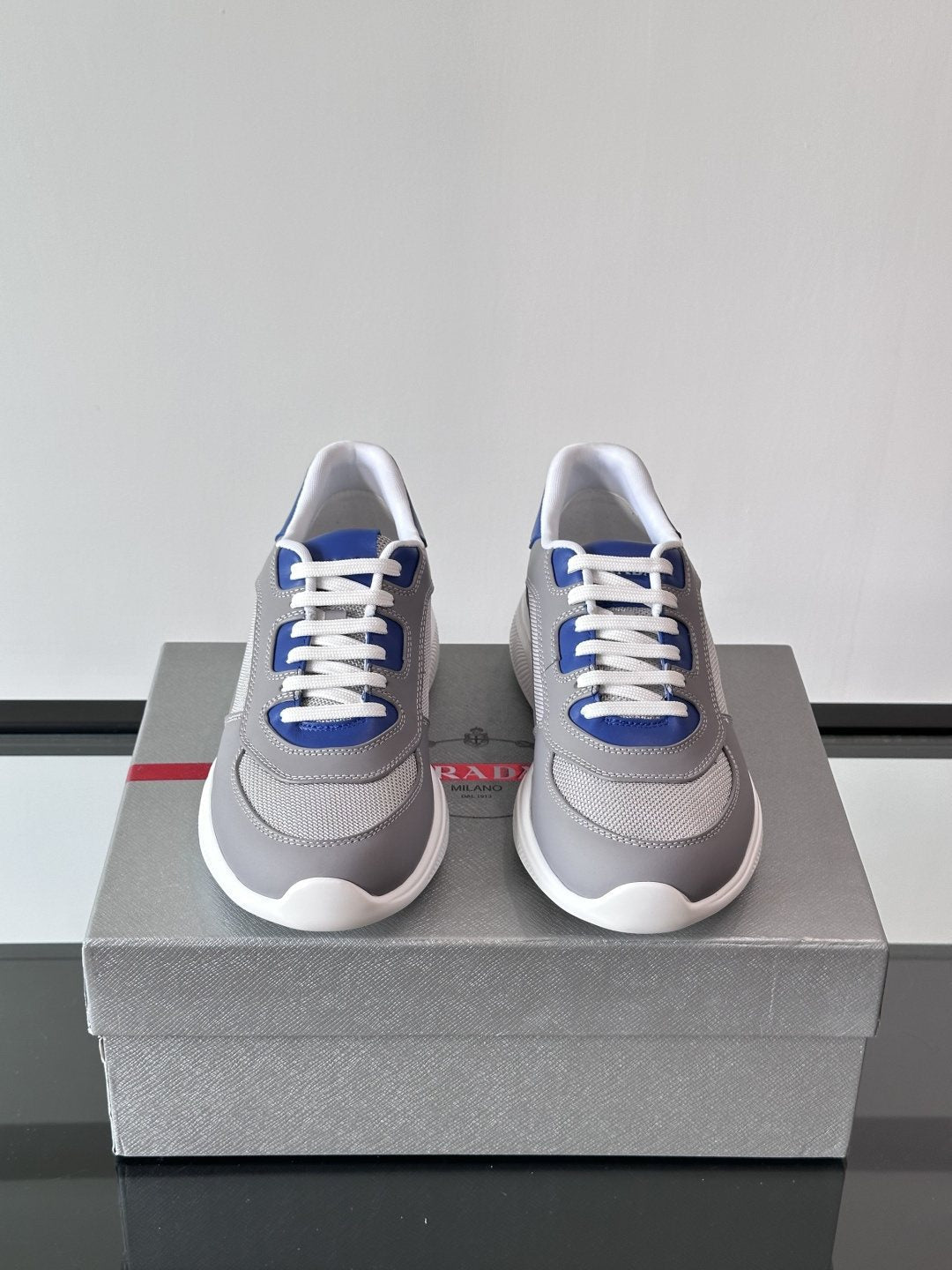 Prada Men's Low-Top Leather Sneakers - Rounded Toe