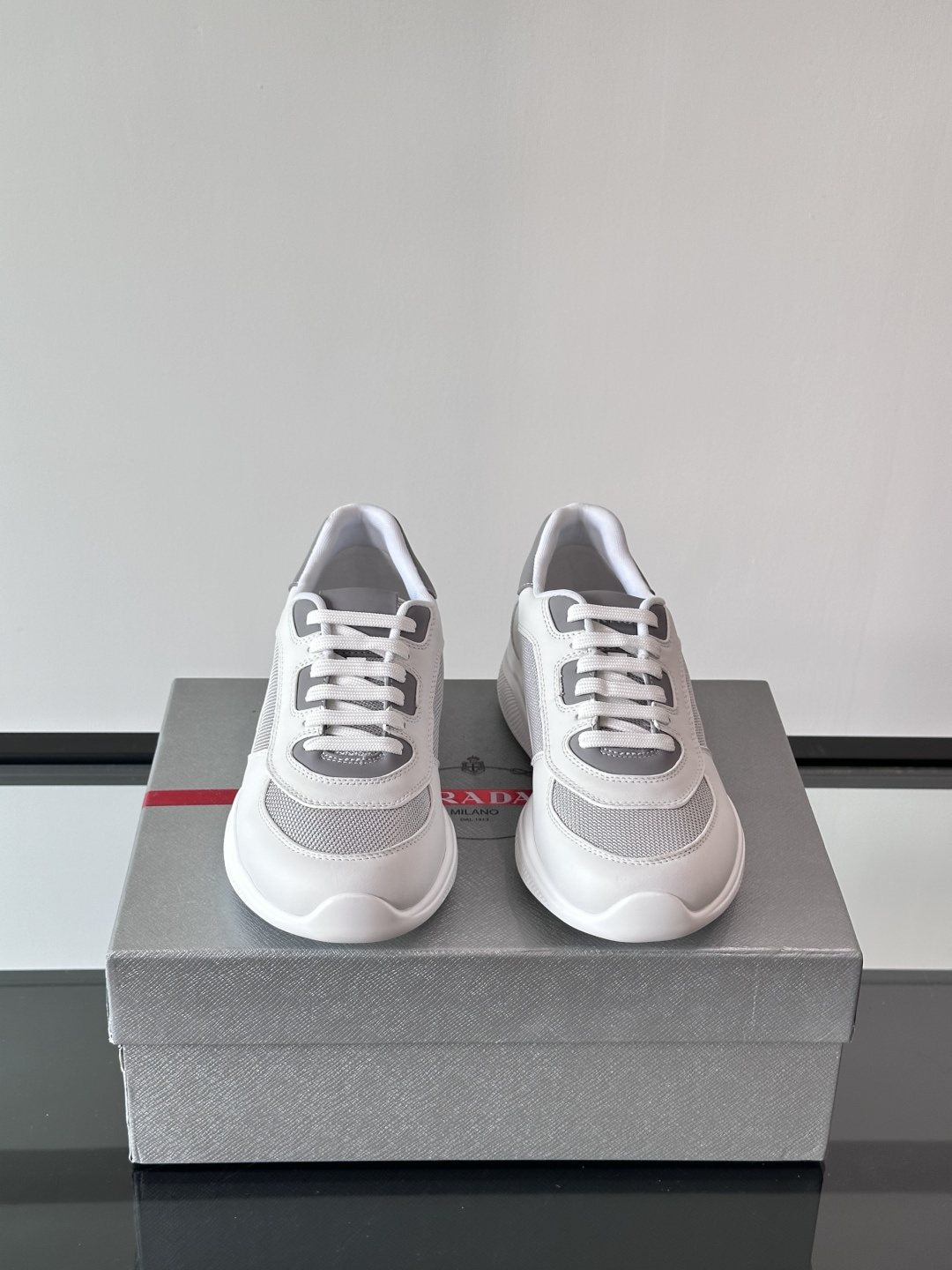 Prada Men's Low-Top Leather Sneakers - Rounded Toe