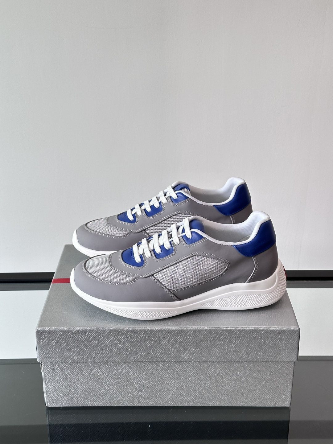 Prada Men's Low-Top Leather Sneakers - Rounded Toe