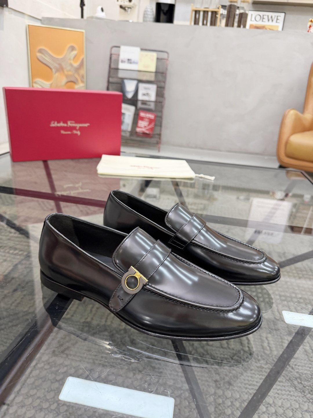Salvatore Ferragamo Men's Ring Detail Slip-On Loafers