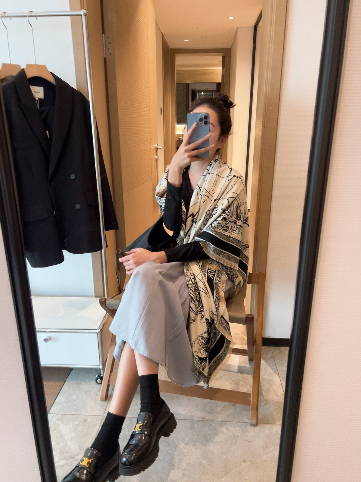 Dior Toile Print Fringed Shawl