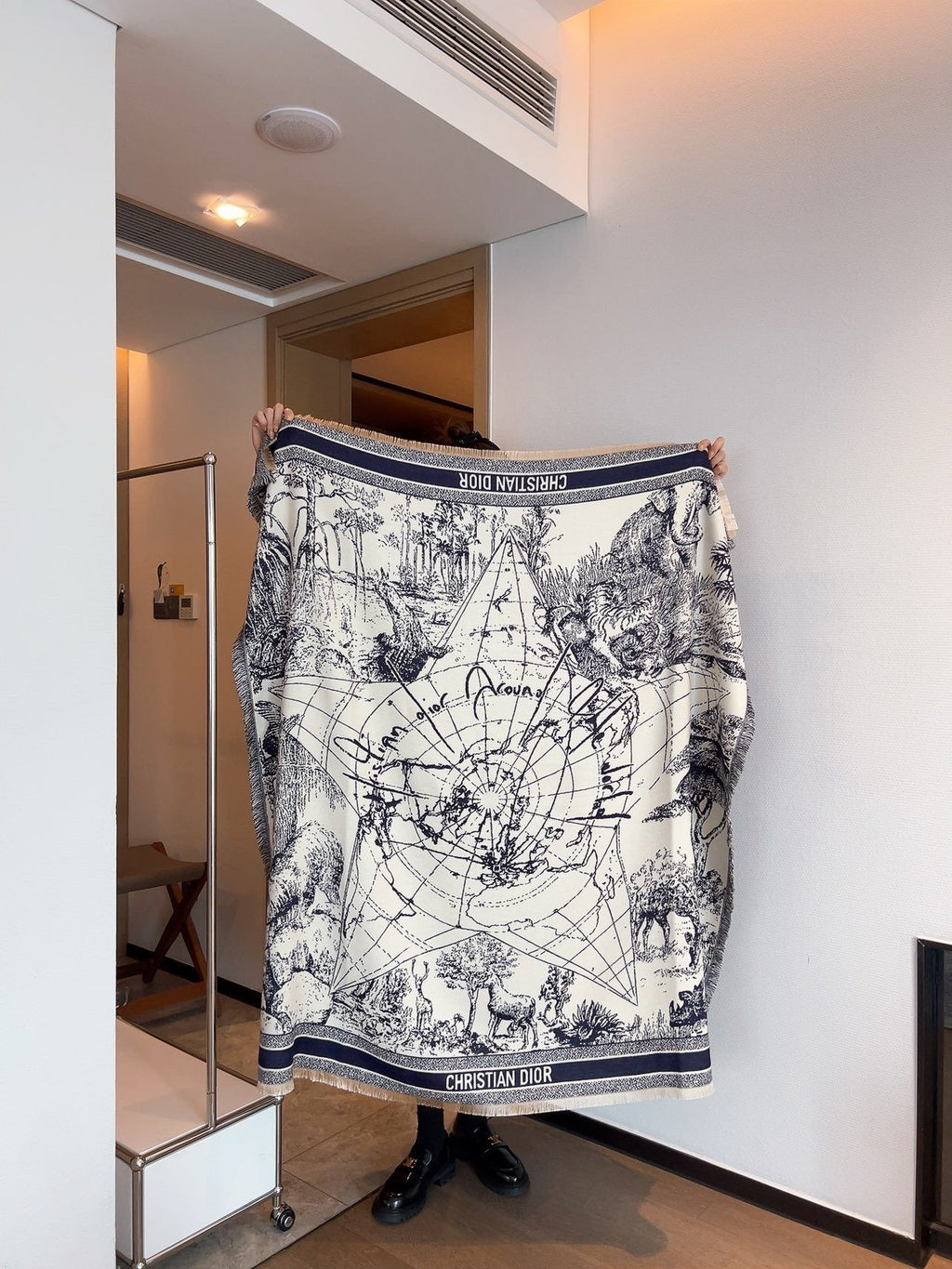 Dior Toile Print Fringed Shawl