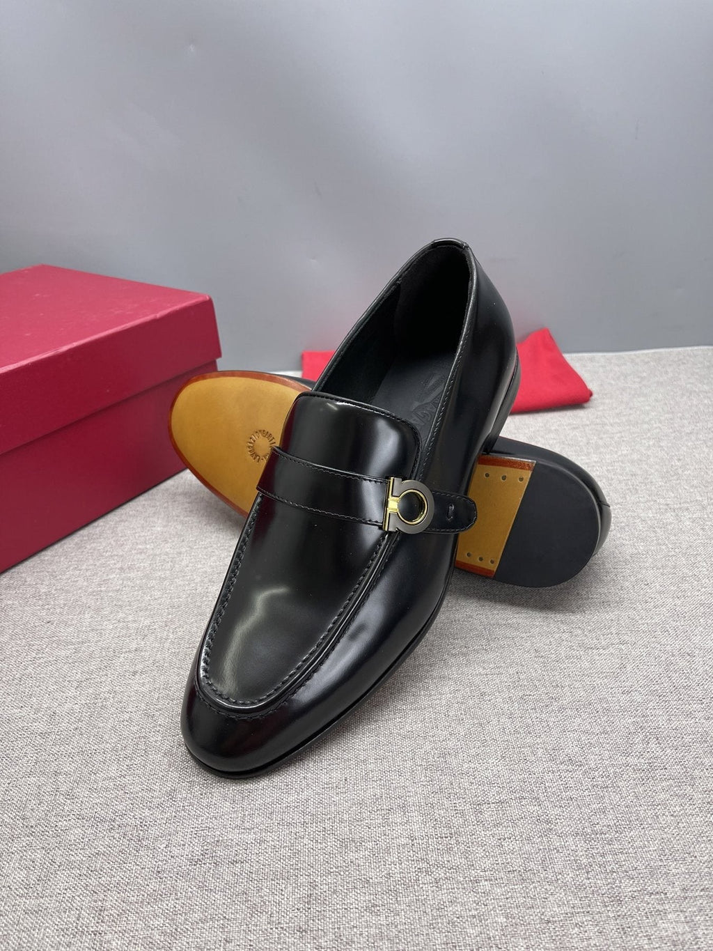 Ferragamo Men's Black Gancini Hardware Loafers