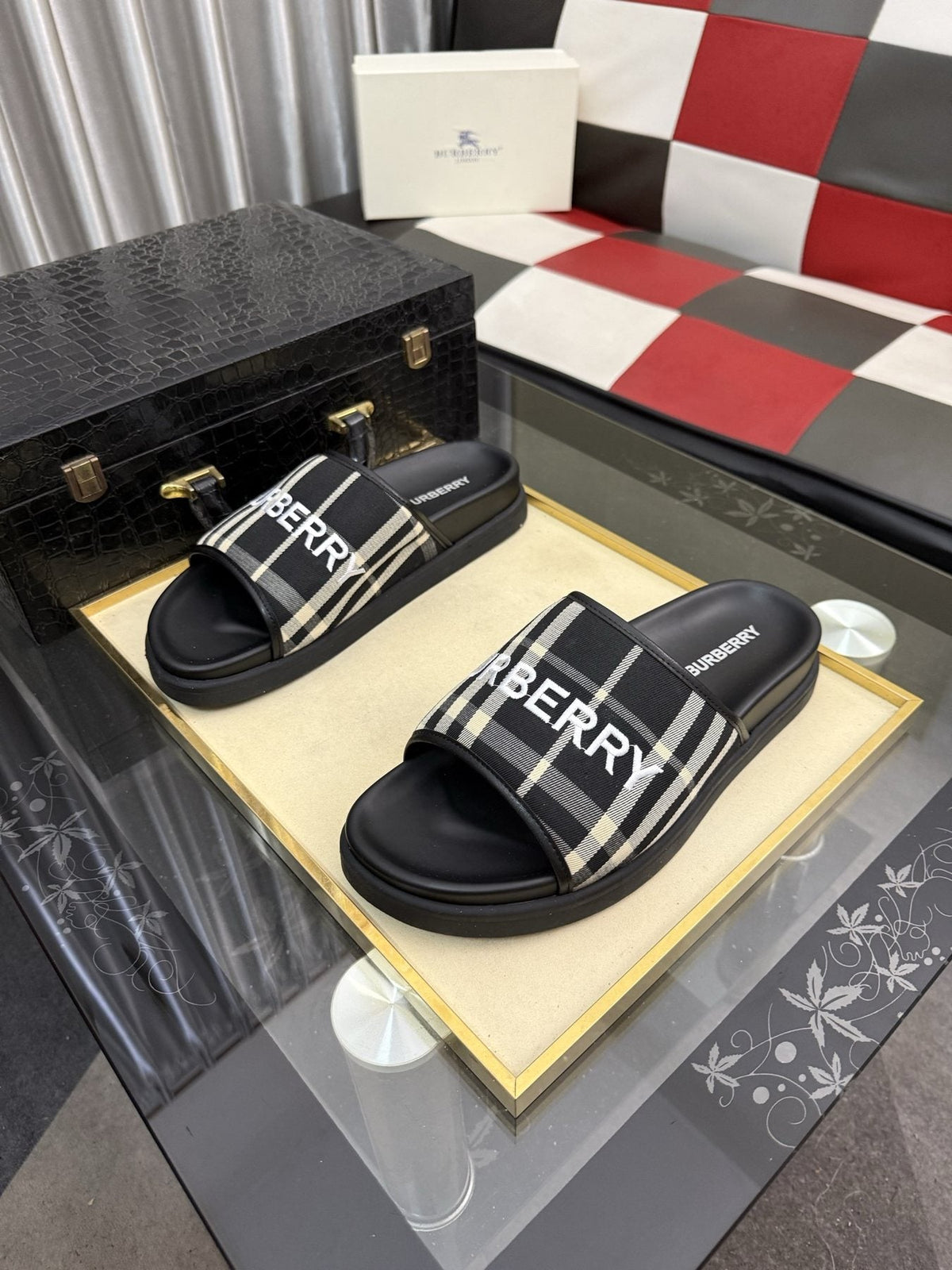 Burberry Check Logo Slide Sandals