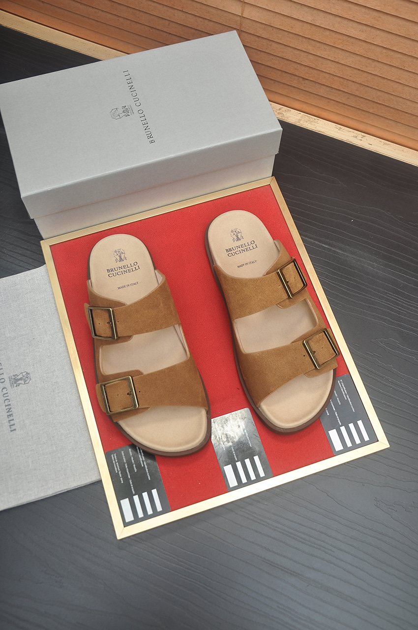 Brunello Cucinelli Double-Buckle Slide Sandals