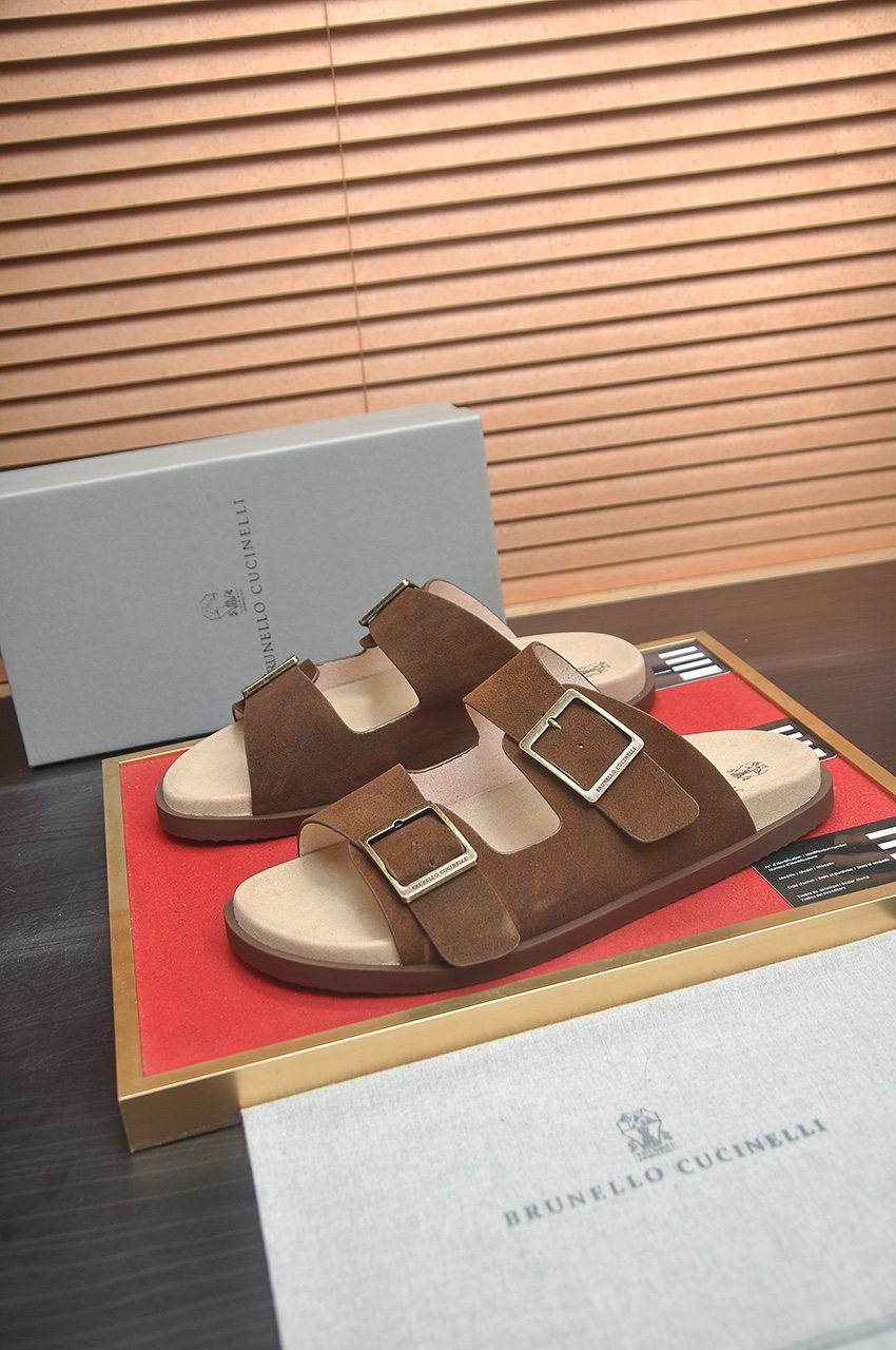 Brunello Cucinelli Double-Buckle Slide Sandals
