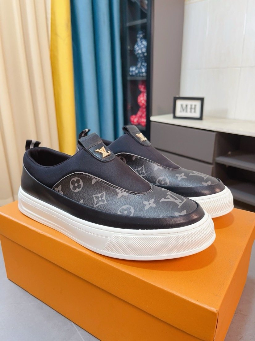 Louis Vuitton Men's Monogram Slip-On Sneakers - White Rubber Sole
