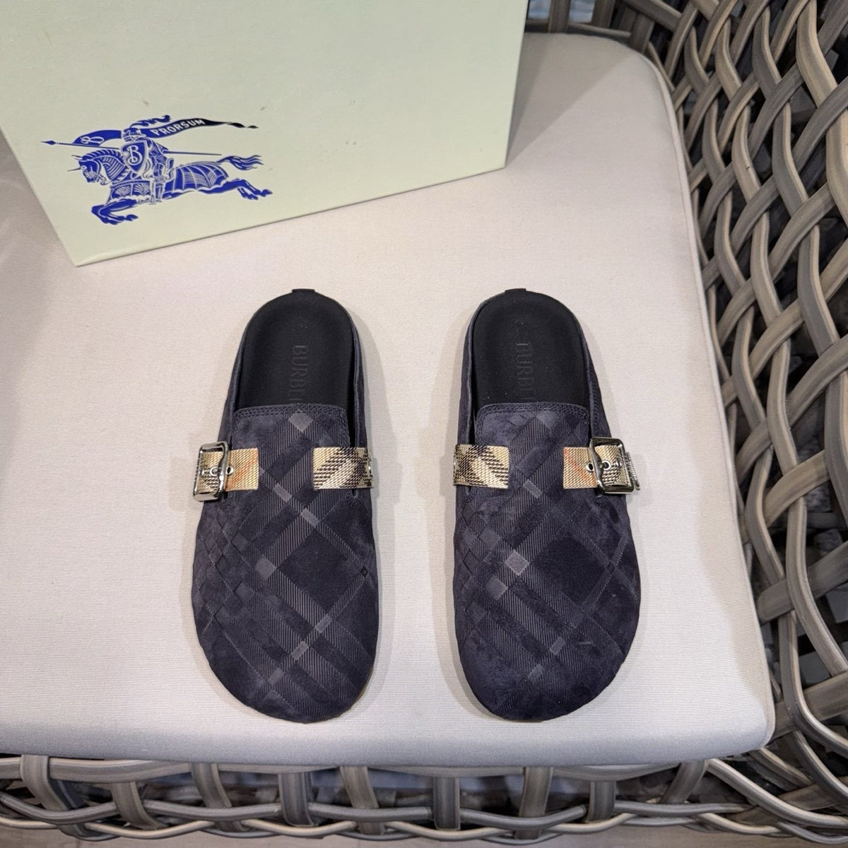 Burberry Patterned Buckle Mule Shoes
