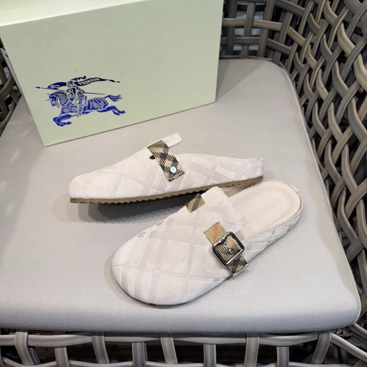 Burberry Patterned Buckle Mule Shoes