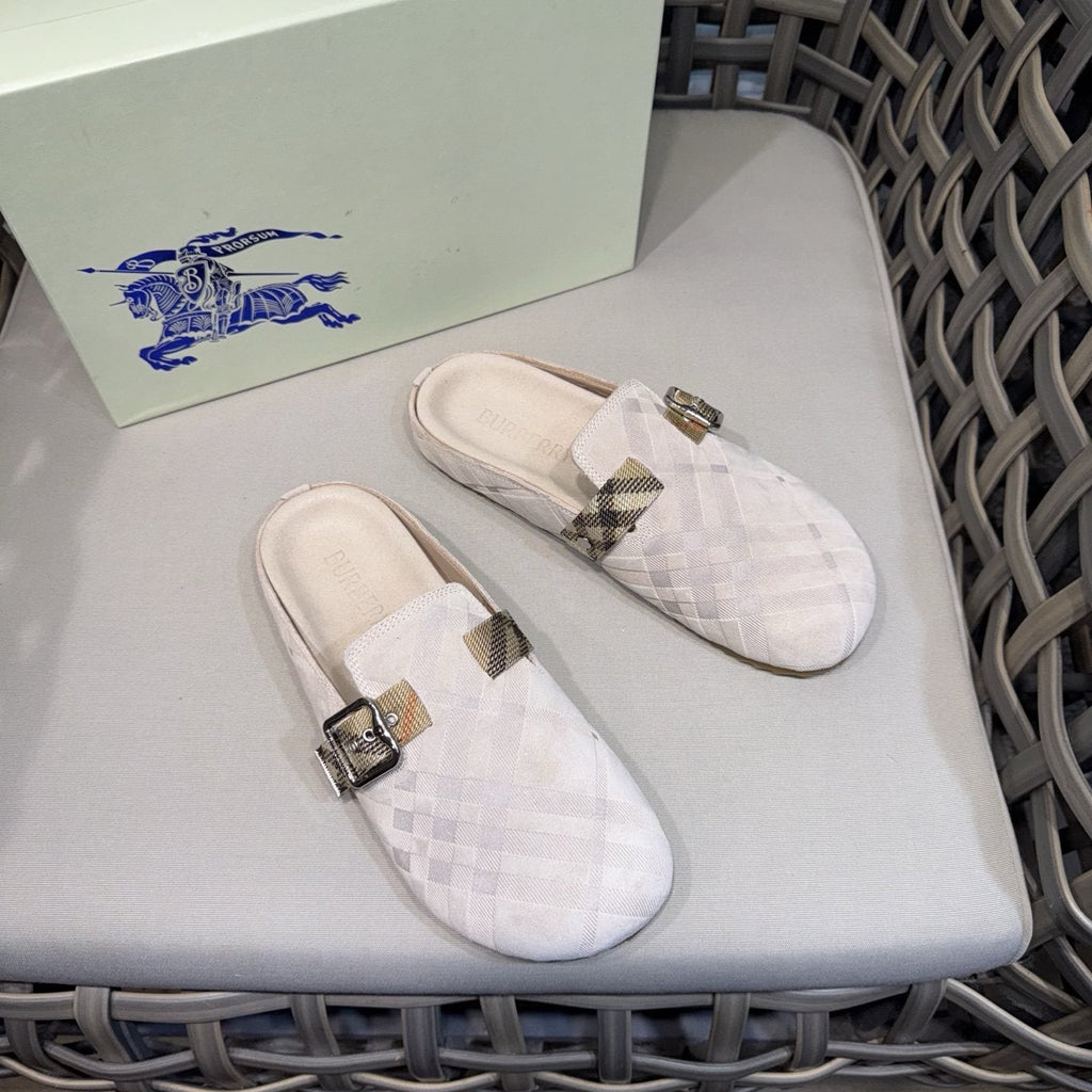 Burberry Patterned Buckle Mule Shoes