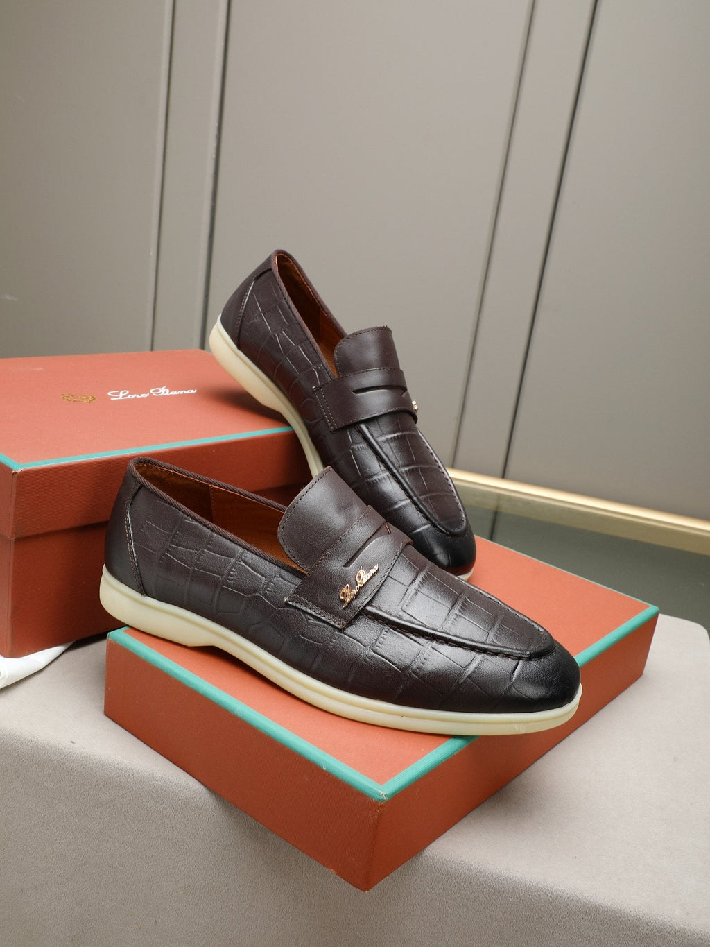 Loro Piana Men's Crocodile-Embossed Loafers