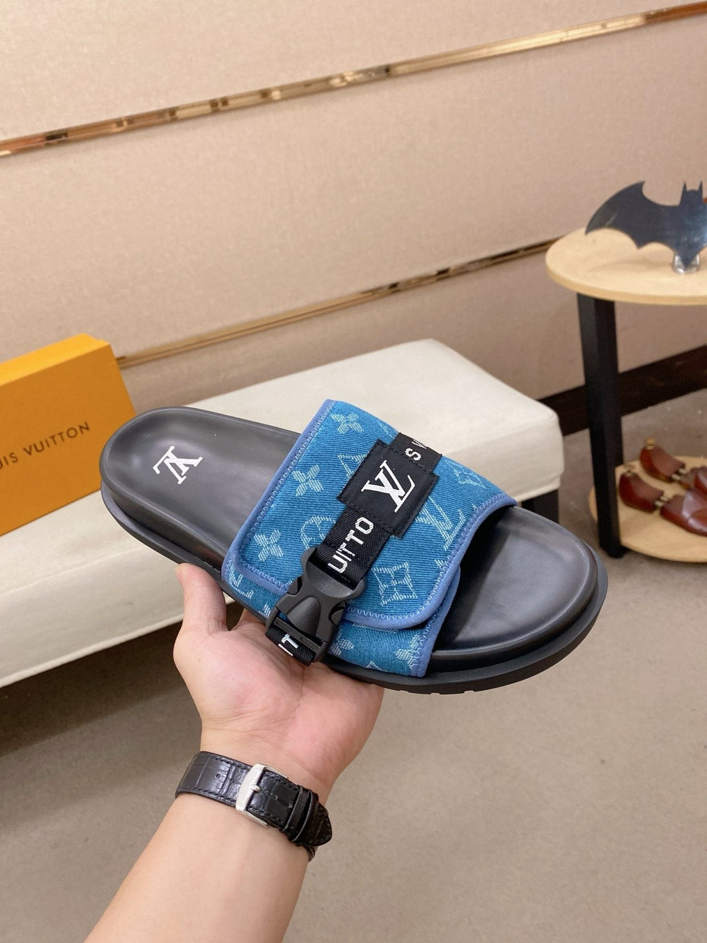 Louis Vuitton Men's Monogram Buckle Slide Sandals