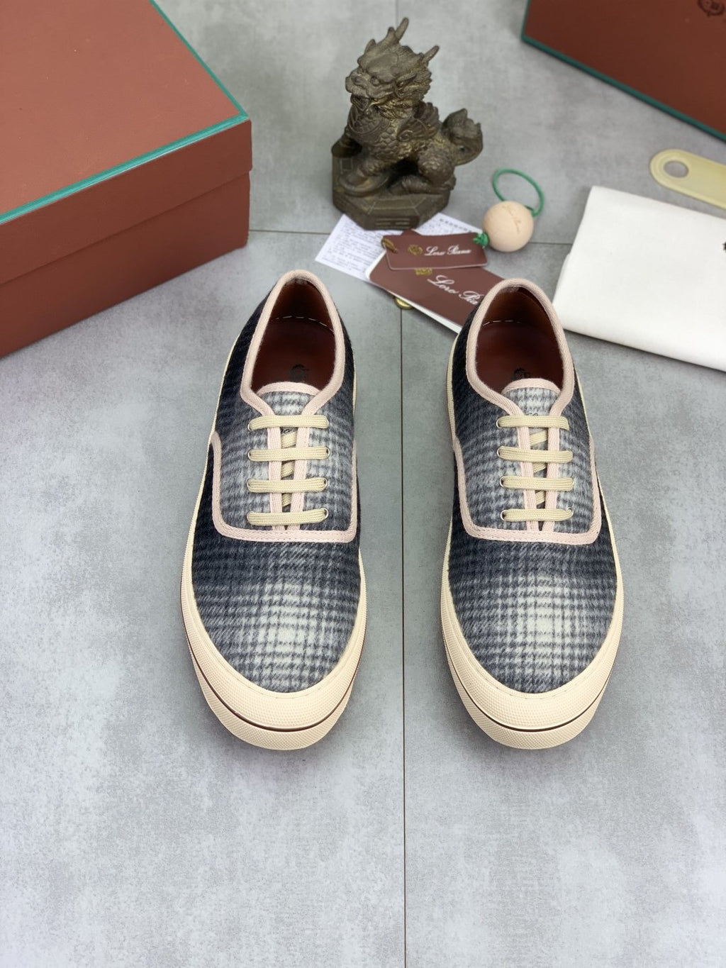 Loro Piana Plaid Lace-Up Casual Shoes