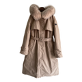 Prada Belted Fur-Trim Hooded Coat – Blush Beige