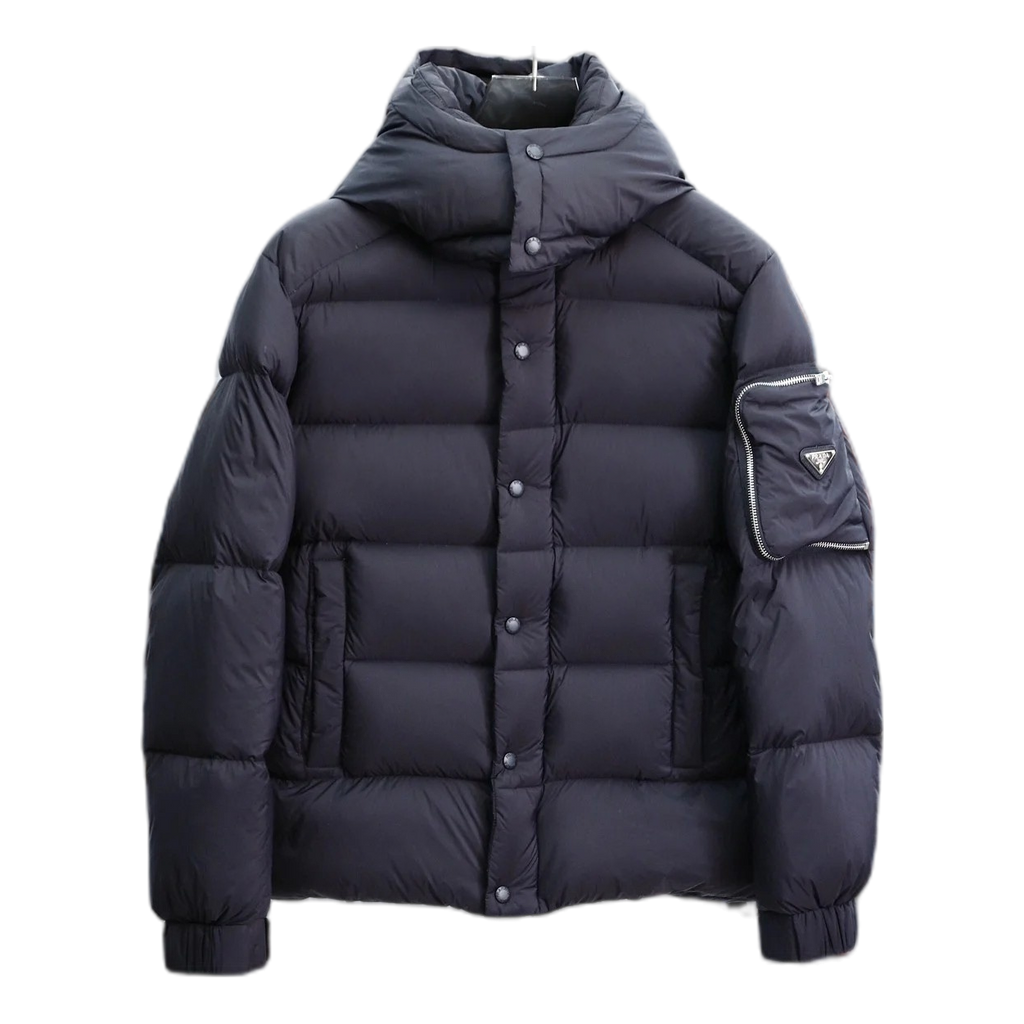 Prada Hooded Puffer Jacket – Signature Sleeve Pouch