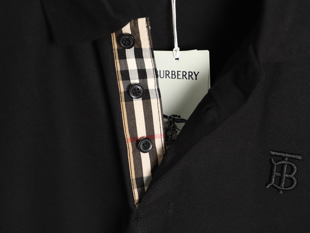 Burberry TB Embroidered Long-Sleeve Polo Shirt - Black