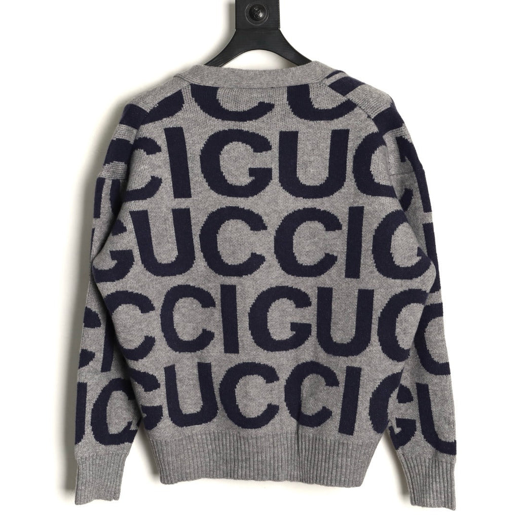 Gucci 24SS Gray Allover Letter Intarsia Cardigan
