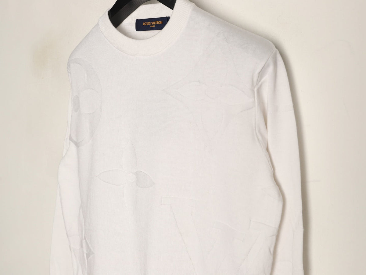Louis Vuitton Tonal Relief-Style Crewneck Knit Sweater - Cream