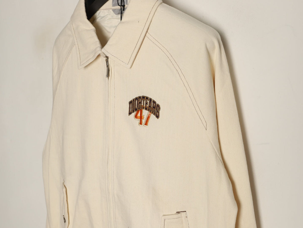 Dior 47 Lettering Collared Zip Varsity Jacket - Cream